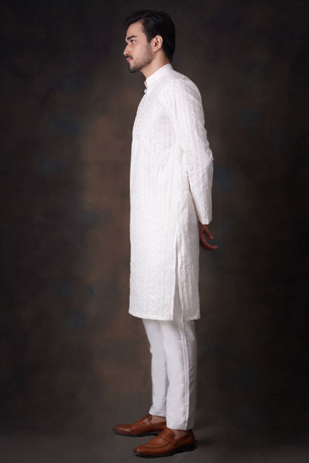 Pearl White Kurta Pyjama Pants Set.