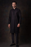 Jet Black honey comb embroidered sheer Kurta