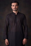 Jet Black Cotton Embroidered Sheer kurta formen