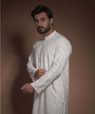Ivory Floral Rawsilk Kurta Pyjama set