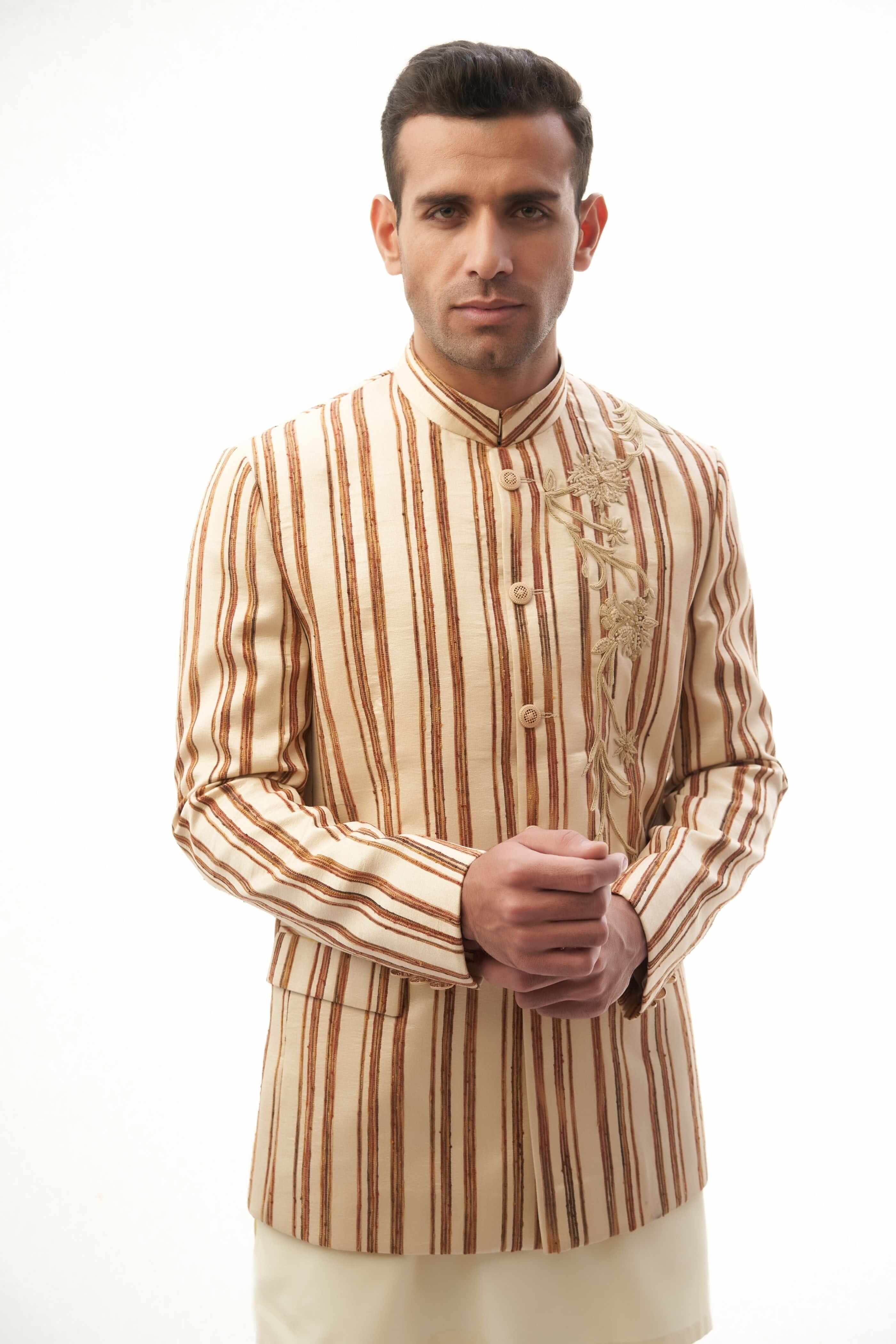 Brown & Beige Jacket with Kurta Pyjama