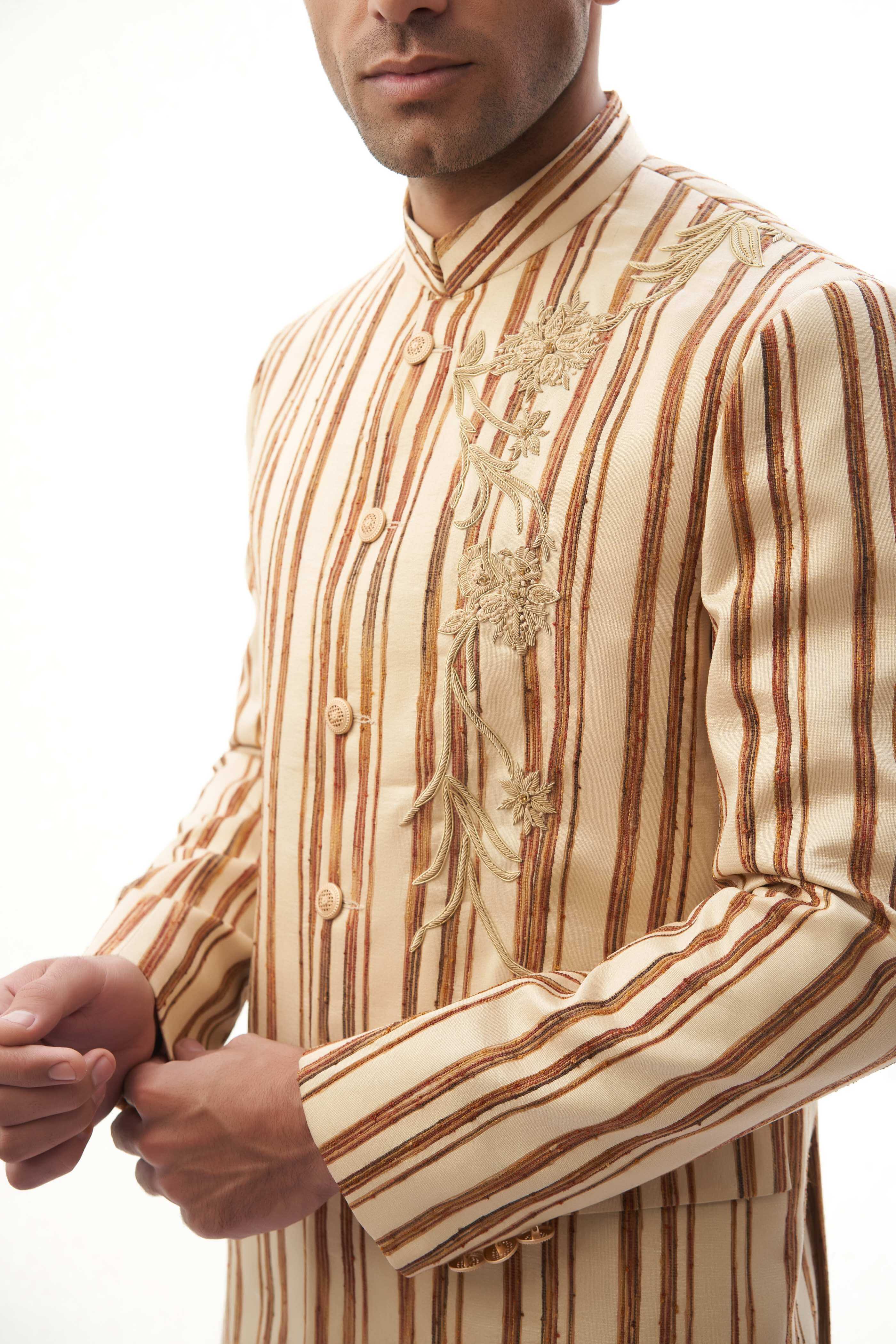Brown & Beige Jacket with Classic Kurta Pyjama