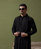 Sooch'2026 - Jet Black Chikankari Kurta Pyjama Set with Patka