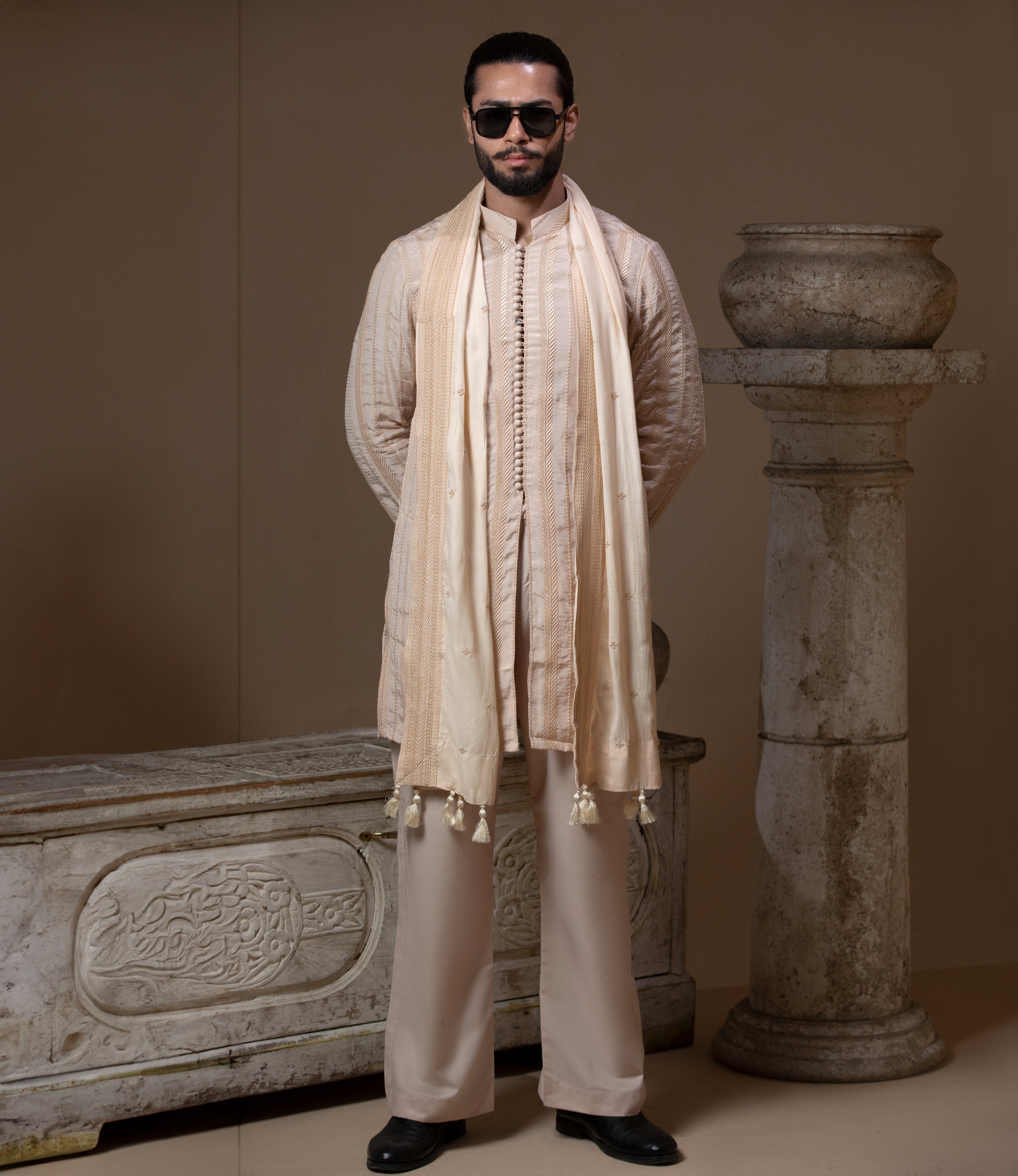 Chevron Embroidered Kurta Set for Men