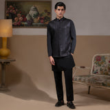 Sooch'2026 - Jet Black Mirror Sequin Waistcoat with Kurta & Pyjama Set