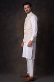 Cream Embroidered Waistcoat Set for men