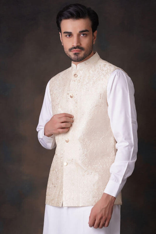 Cream and Gold Embroidered Waistcoat