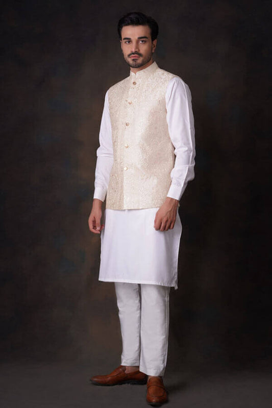 Cream and Gold Embroidered Waistcoat