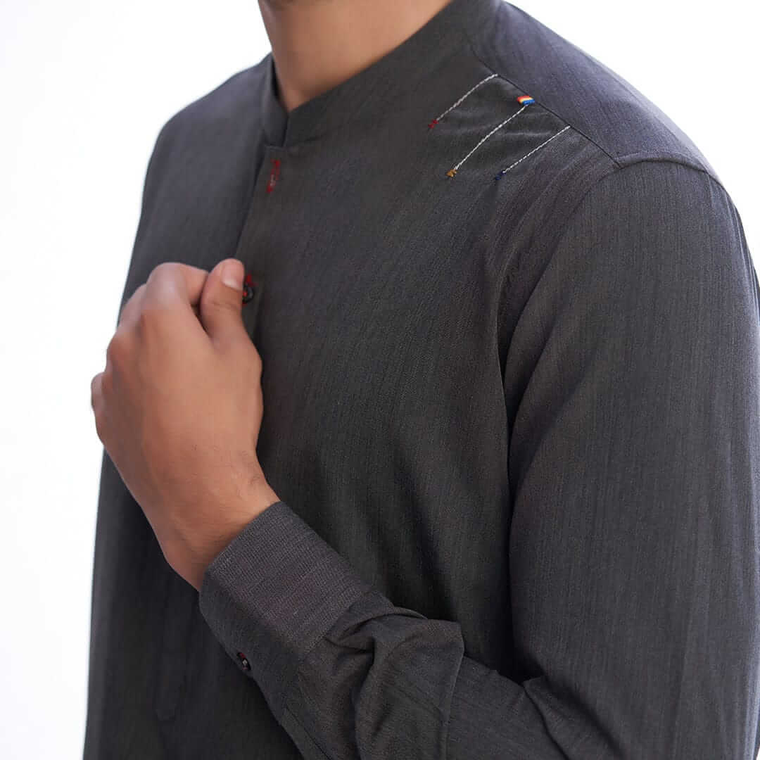 Dark Grey Textured Mens Shalwar Kameez
