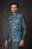 Emerald Green Multi Color Waistcoat For Men