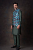 Emerald Green Multi Color Waistcoat For Men