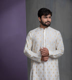 Ivory Cotton Jacquard with Gold motifs Kurta Pyjama