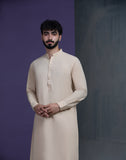 Beige IronEZ Kurta pyjama set with thread details
