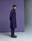 Dark Purple motif spread embroidered Kurta pyjama