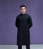 Black Zari Cotton Jacquard Kurta/Pyjama set