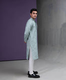 Sea foam Grey floral embroidered kurta pyjama set