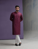 Maroon symmetrical cotton jacquard kurta set
