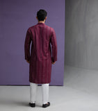 Maroon symmetrical cotton jacquard kurta set