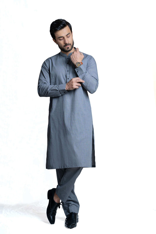 Grey Chambray Kurta Pants