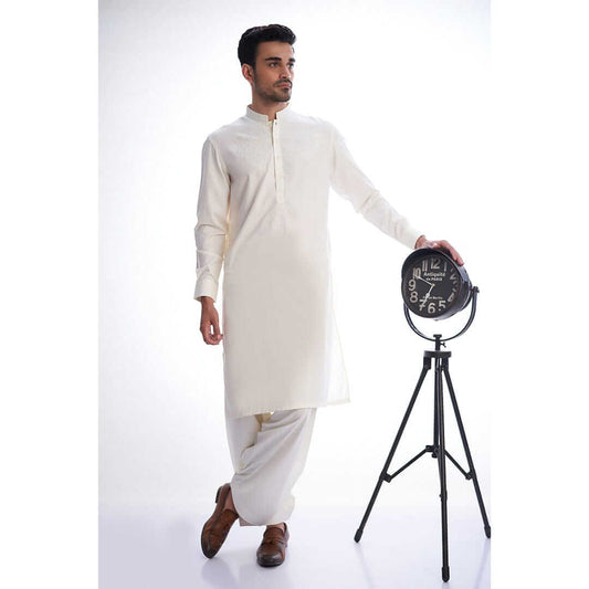 Ivory Embroidered White Mens Shalwar Kameez