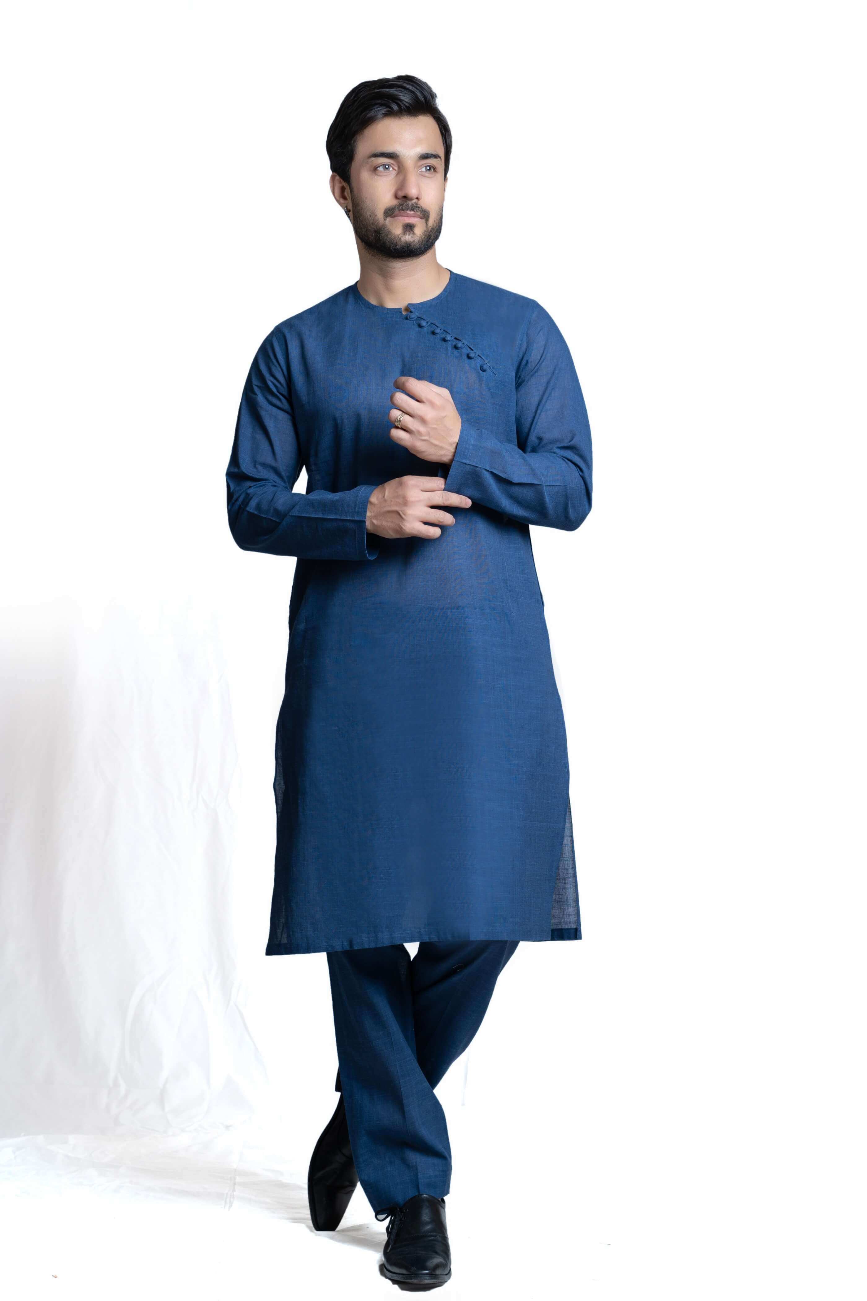 Pure Cotton Blue Kurta Pajama