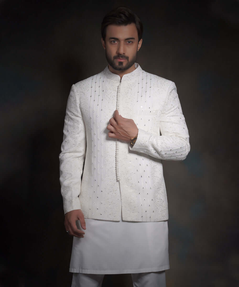 The understated Off white Chikankari Prince Jacket Arsalan
