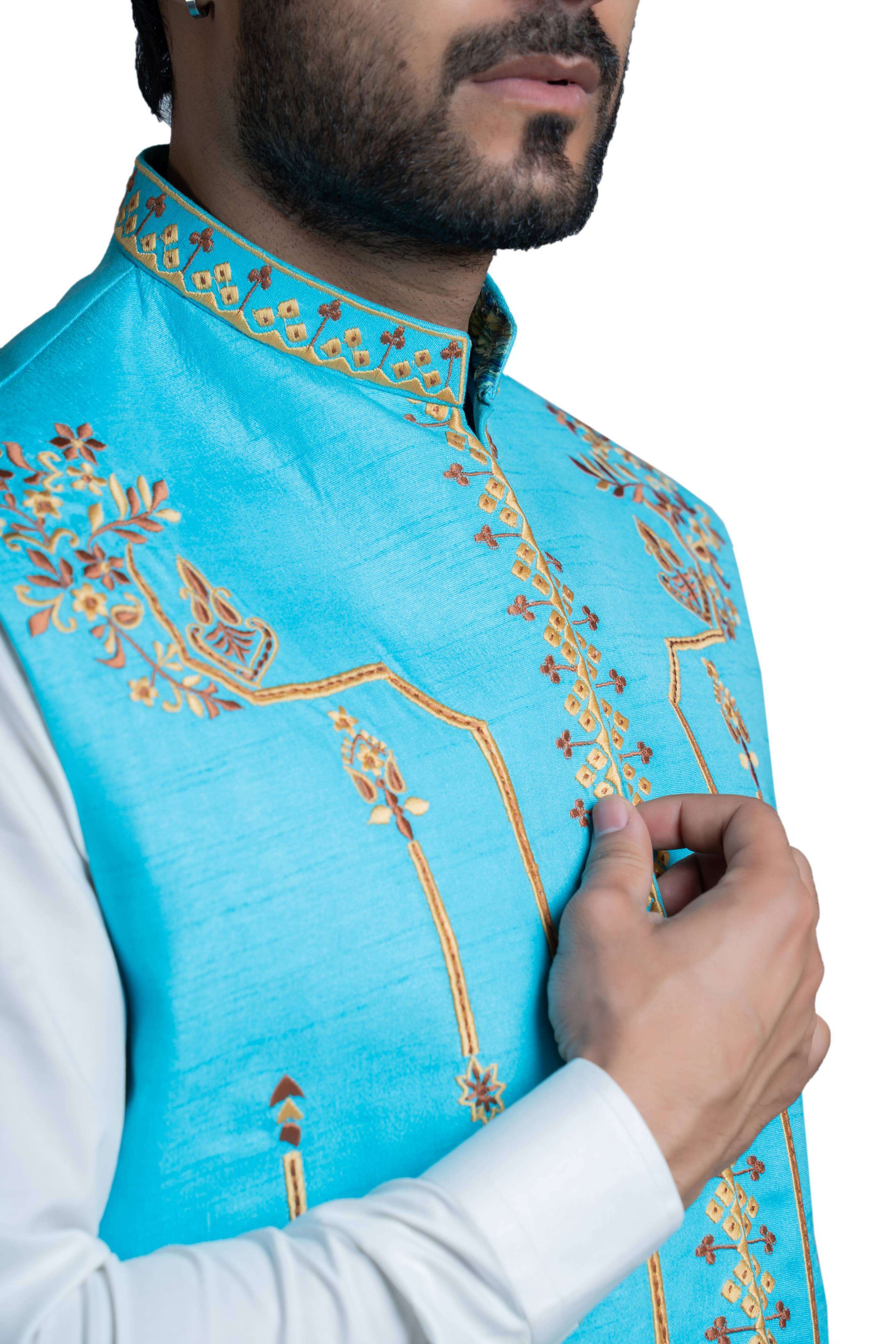 Sky Blue Men Waistcoat