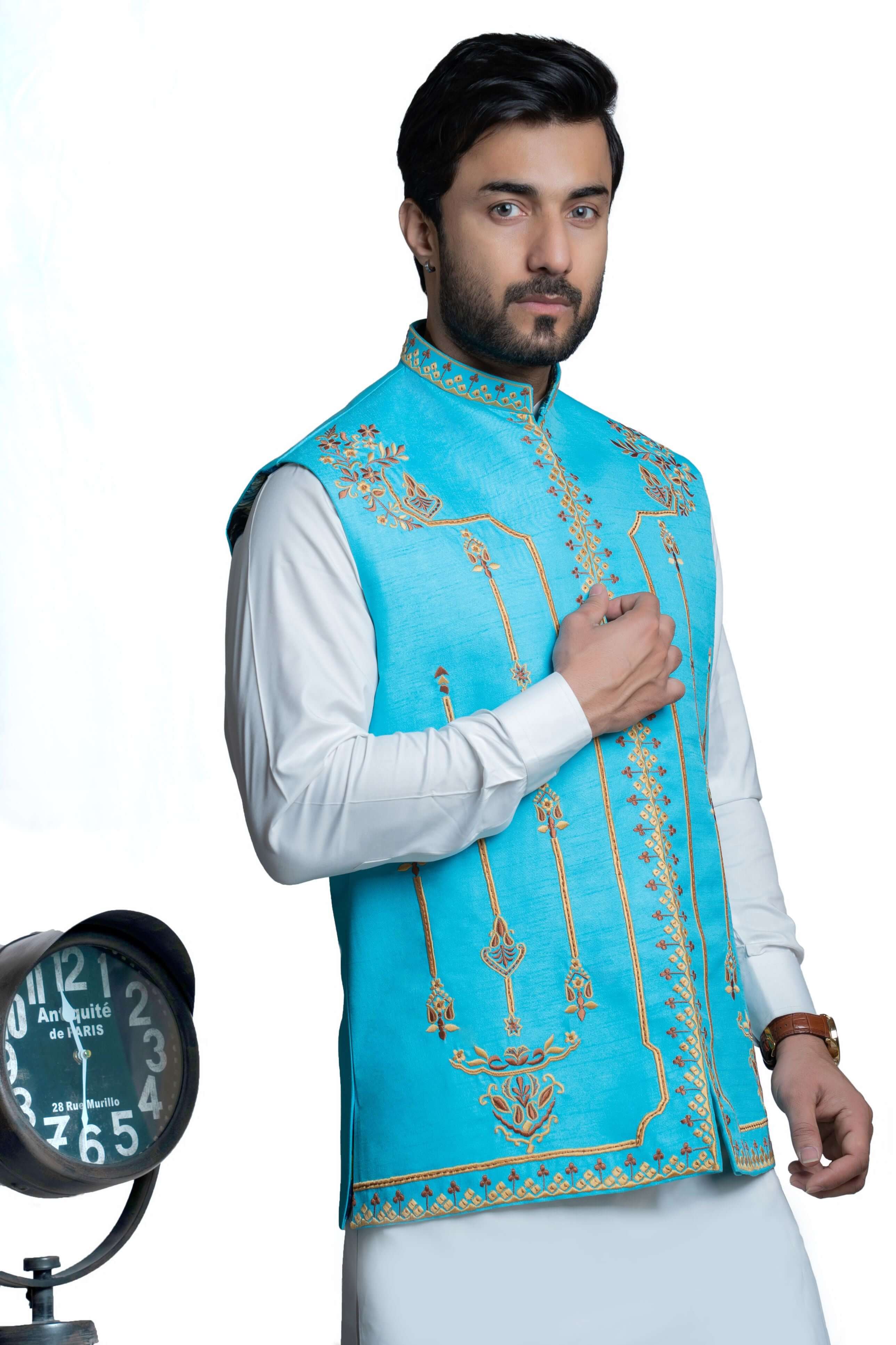 Sky Blue Men Waistcoat