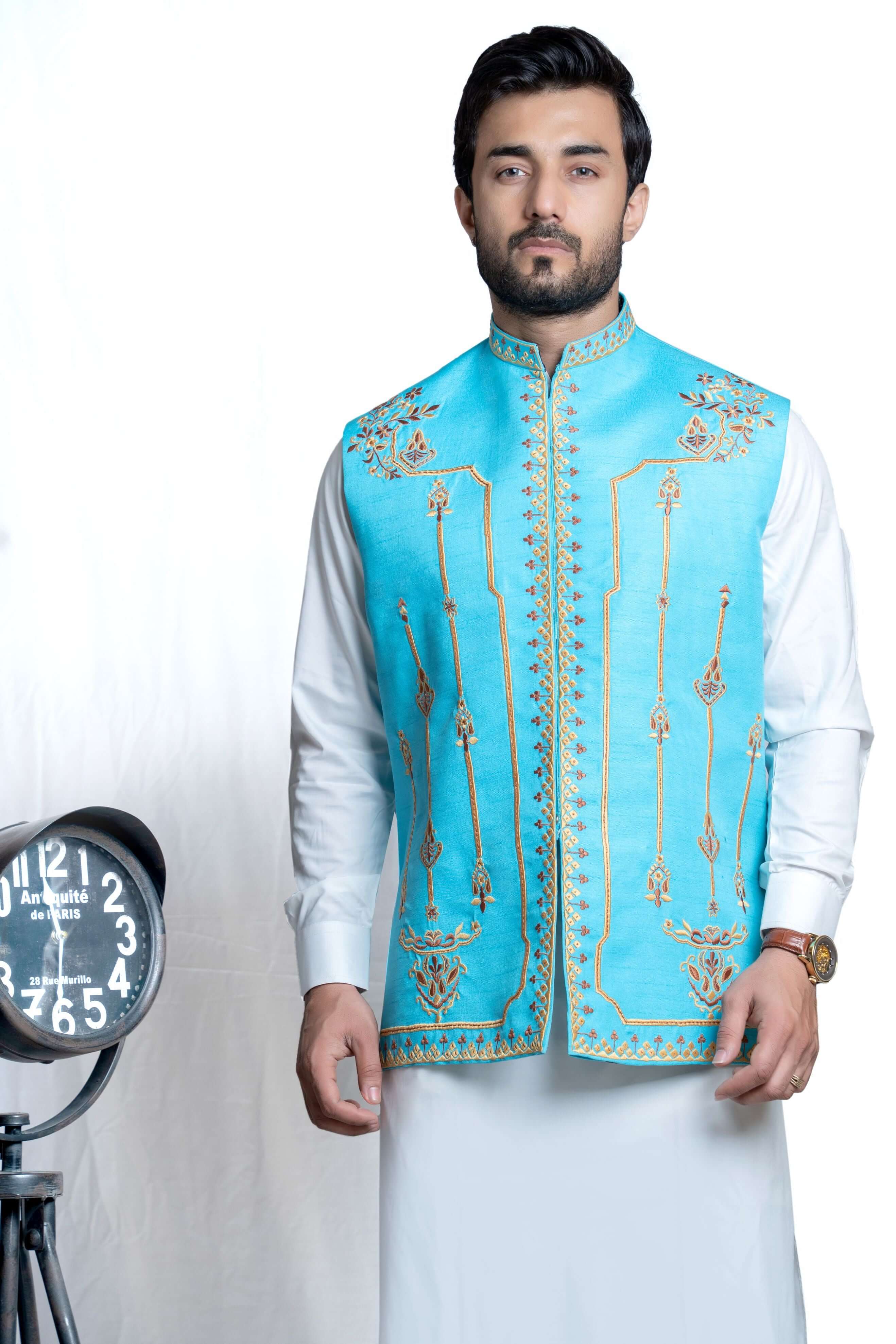 Sky Blue Men Waistcoat