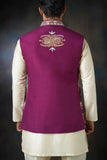 Tyrian Purple Embroidered Men Waistcoat