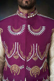 Tyrian Purple Embroidered Men Waistcoat