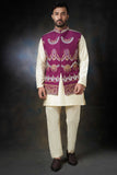 Tyrian Purple Embroidered Men Waistcoat