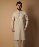 Beige & Light Gold Kurta Pyjama