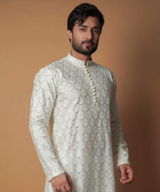 Chaandi - Ivory resham & sequin embroidered
