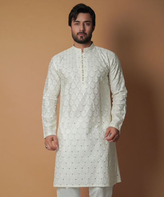 Chaandi - Ivory resham & sequin embroidered