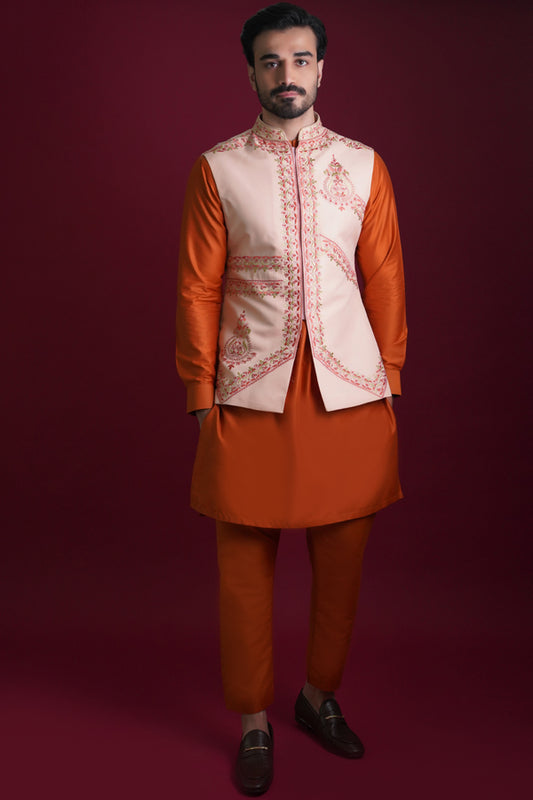 Pink & Burnt Orange Waistcoat Set