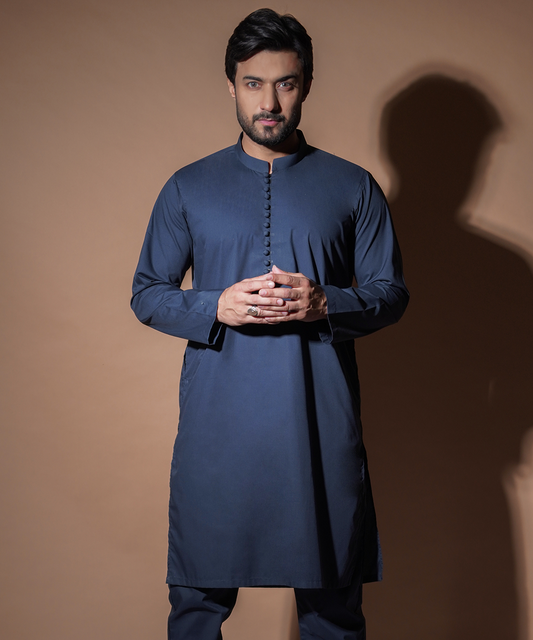 Kurta / Pants - Navy Blue with pearl loop buttons.