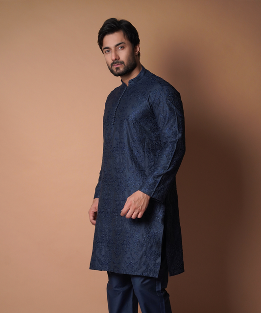 Jugnoo - Navy blue embroidered kurta pyjama set