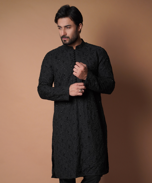 Black Paradise - All hand embroidered kurta/pants set