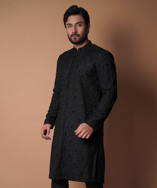 Black Paradise - All hand embroidered kurta/pants set