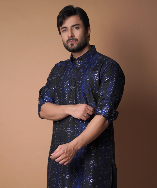 Jugnoo - Black & Navy blue Cotton Jacquard