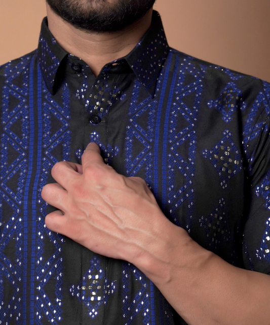 Jugnoo - Black & Navy blue Cotton Jacquard