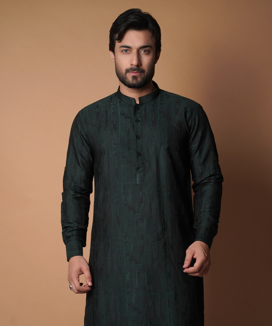 Jugnoo - Dark Green/Black cotton Jacquard