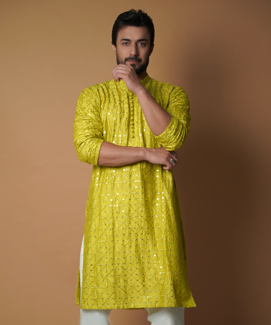 Dynamic 9mm - Olive Green embroidered kurta set