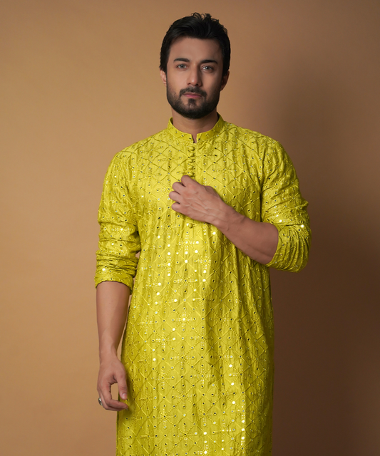 Dynamic 9mm - Olive Green embroidered kurta set