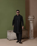 Arsalan Iqbal Sooch'2026 Jet Black Chikankari Kurta Pyjama Set with Patka Full Length View for Men