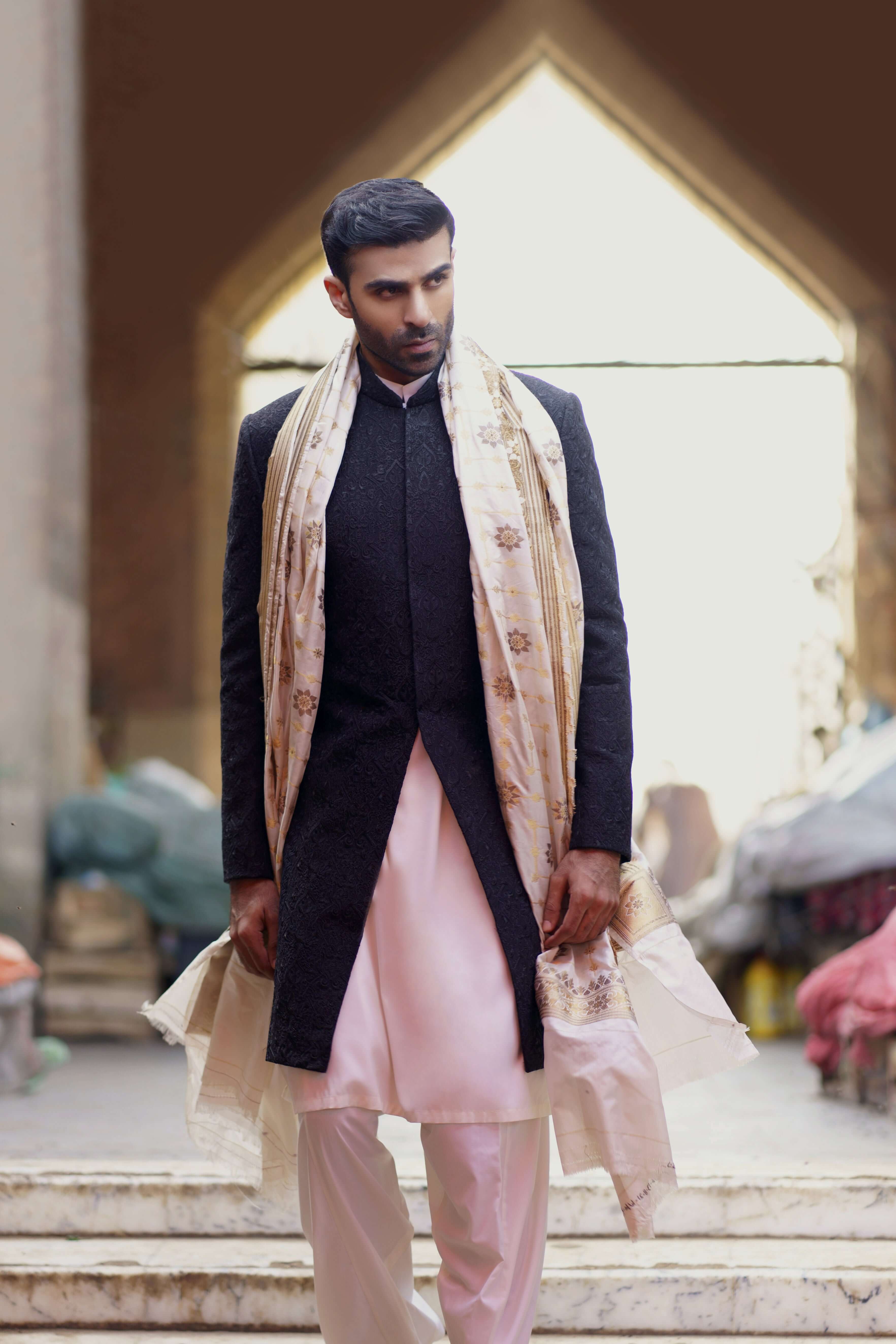 Black Tilla & Resham Jacket/Sherwani, Elegant Embroidered Wedding Wear