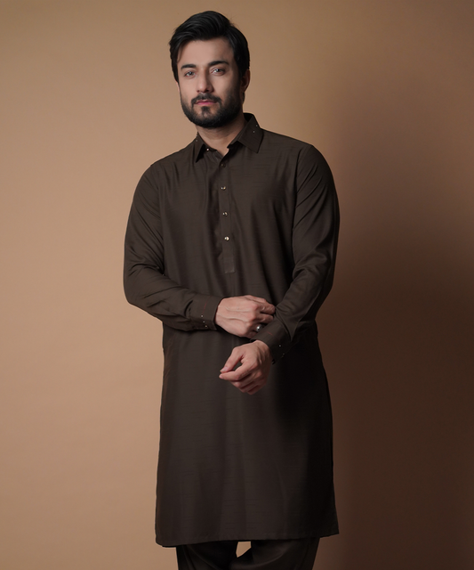 Deep Brown Shalwar Kameez - Traditional Men's Outfit