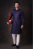Jashan - Midnight Blue Sherwani Set Fully Embroidered for Regal Occasions