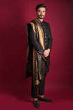 Jet Black Cordoba Artwork Sherwani – Regal Sherwani Featuring Intricate Cordoba-Inspired Embroidery